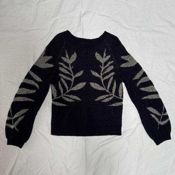 Lucky Brand Wool Metallic Leaf Vine Branch Print Sweater Pullover - Picture 3 of 9